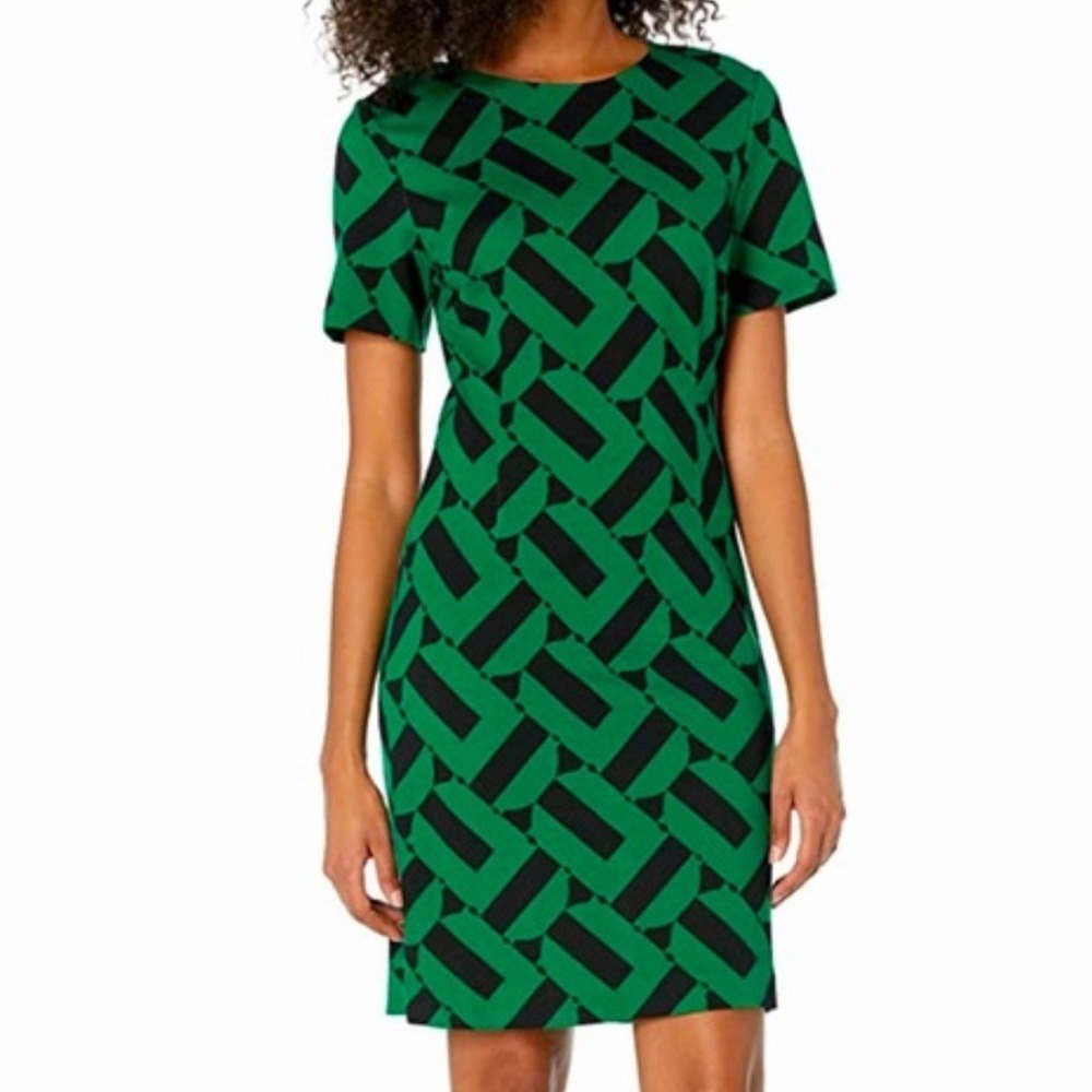 Trina Turk Womens Size Small Geometric Sheath Dress Green Black Mod New‎